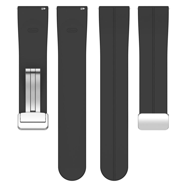 For Amazfit GTR 4 Magnetic Fold Clasp Silver Buckle Silicone Watch Band(Black) -  by PMC Jewellery | Online Shopping South Africa | PMC Jewellery