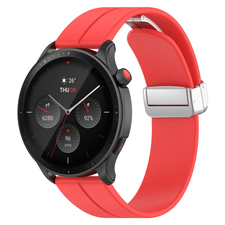 For Amazfit GTR 4 Magnetic Fold Clasp Silver Buckle Silicone Watch Band(Red) -  by PMC Jewellery | Online Shopping South Africa | PMC Jewellery