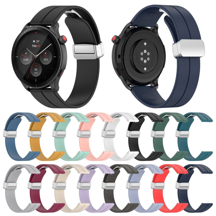 For Amazfit GTR 4 Magnetic Fold Clasp Silver Buckle Silicone Watch Band(White) -  by PMC Jewellery | Online Shopping South Africa | PMC Jewellery