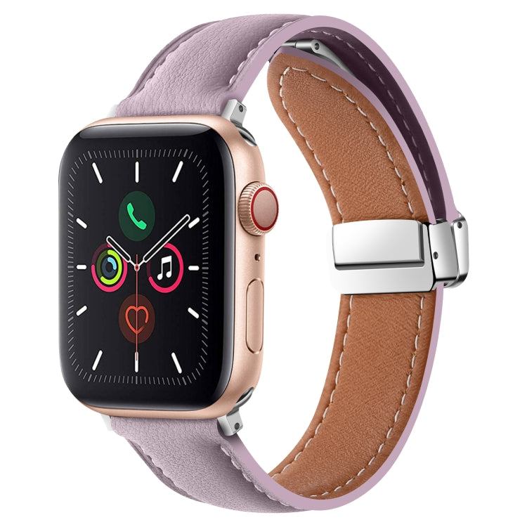 Folding Buckle Genuine Leather Watch Band For Apple Watch Ultra 49mm / Series 8&7 45mm / SE 2&6&SE&5&4 44mm / 3&2&1 42mm(Purple) -  by PMC Jewellery | Online Shopping South Africa | PMC Jewellery