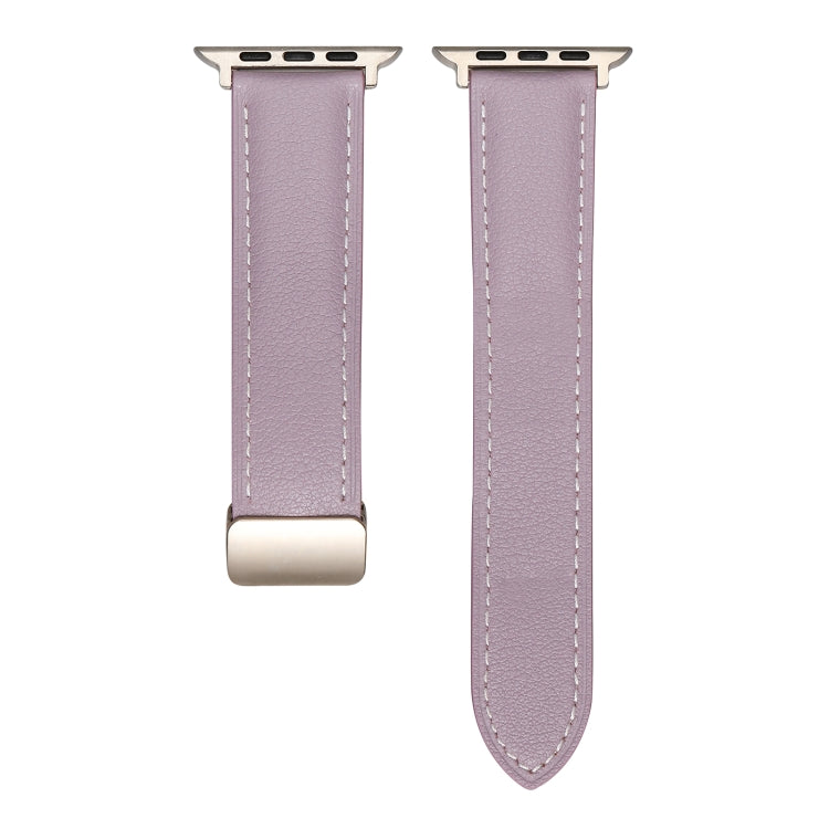 Folding Buckle Genuine Leather Watch Band For Apple Watch Ultra 49mm / Series 8&7 45mm / SE 2&6&SE&5&4 44mm / 3&2&1 42mm(Purple) -  by PMC Jewellery | Online Shopping South Africa | PMC Jewellery