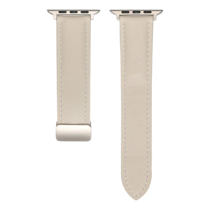 Folding Buckle Genuine Leather Watch Band For Apple Watch Series 8&7 41mm / SE 2&6&SE&5&4 40mm / 3&2&1 38mm(White) -  by PMC Jewellery | Online Shopping South Africa | PMC Jewellery