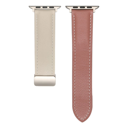 Folding Buckle Genuine Leather Watch Band For Apple Watch Series 8&7 41mm / SE 2&6&SE&5&4 40mm / 3&2&1 38mm(White + Pink) -  by PMC Jewellery | Online Shopping South Africa | PMC Jewellery