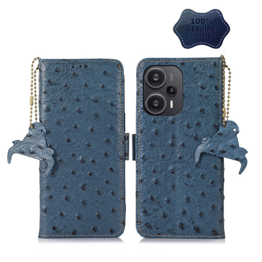 For Xiaomi Redmi Note 12 Turbo Ostrich Pattern Genuine Leather RFID Phone Case(Blue) - Xiaomi Cases by PMC Jewellery | Online Shopping South Africa | PMC Jewellery