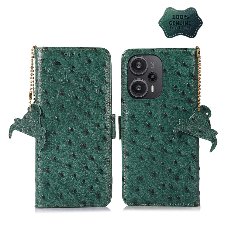 For Xiaomi Redmi Note 12 Turbo Ostrich Pattern Genuine Leather RFID Phone Case(Green) - Xiaomi Cases by PMC Jewellery | Online Shopping South Africa | PMC Jewellery