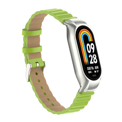 For Xiaomi Mi Band 8 Integrated Metal Case + Bamboo Leather Watch Band(Grass Green) -  by PMC Jewellery | Online Shopping South Africa | PMC Jewellery