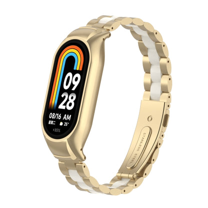 For Xiaomi Mi Band 8 Integrated Metal Case + Three-bead Watch Band(Champagne+White) - Smart Wear by PMC Jewellery | Online Shopping South Africa | PMC Jewellery