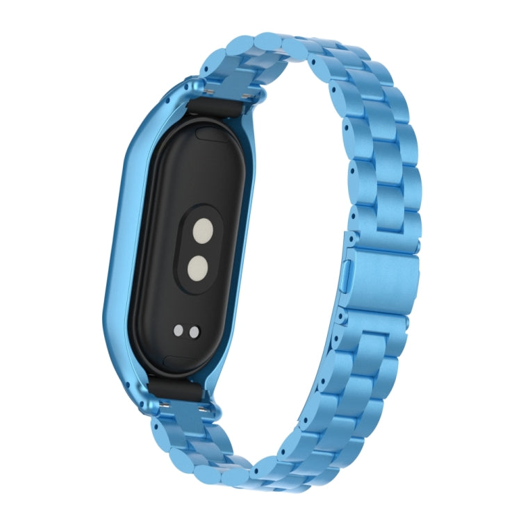 For Xiaomi Mi Band 8 Integrated Metal Case + Three-bead Watch Band(Sky Blue) - Smart Wear by PMC Jewellery | Online Shopping South Africa | PMC Jewellery