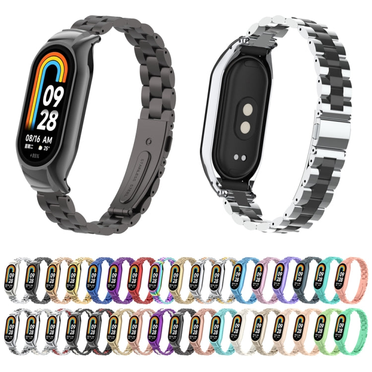 For Xiaomi Mi Band 8 Integrated Metal Case + Three-bead Watch Band(Black) - Smart Wear by PMC TechLife | Online Shopping South Africa | PMC TechLife