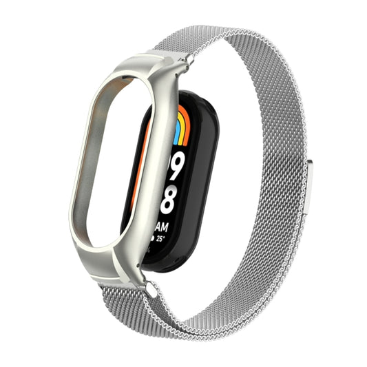 For Xiaomi Mi Band 8 Integrated Metal Case + Milanese Magnetic Watch Band(Silver) - Smart Wear by PMC Jewellery | Online Shopping South Africa | PMC Jewellery