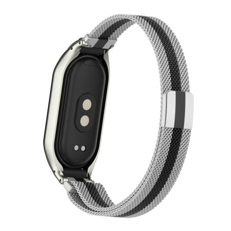 For Xiaomi Mi Band 8 Integrated Metal Case + Milanese Magnetic Watch Band(Silver+Black) - Smart Wear by PMC Jewellery | Online Shopping South Africa | PMC Jewellery