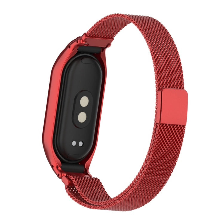 For Xiaomi Mi Band 8 Integrated Metal Case + Milanese Magnetic Watch Band(Red) - Smart Wear by PMC Jewellery | Online Shopping South Africa | PMC Jewellery