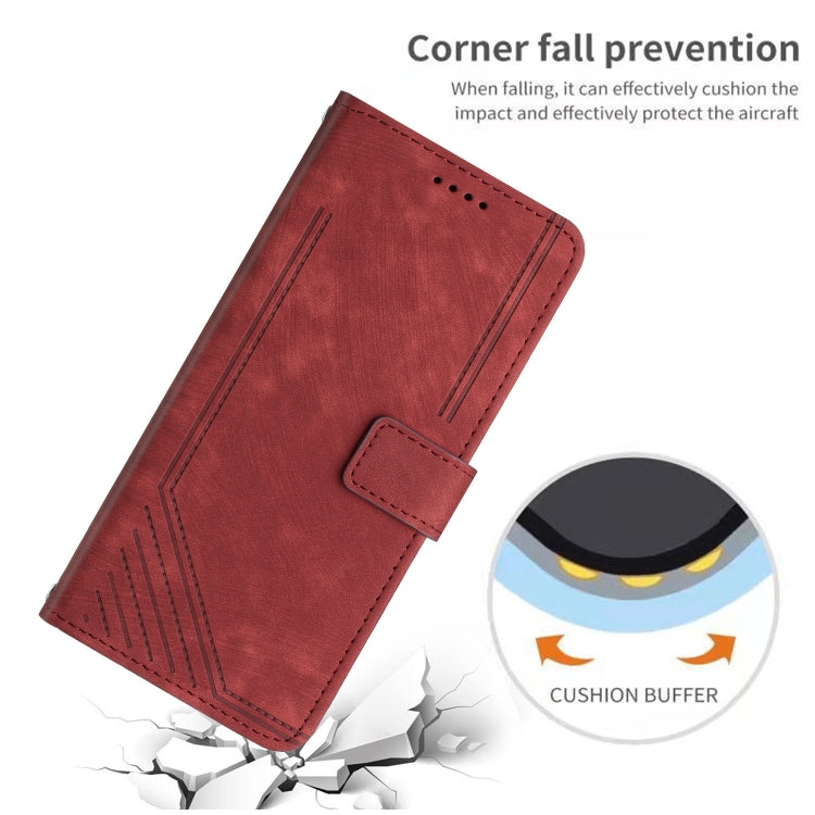 For Samsung Galaxy A03 EU 166mm Skin Feel Stripe Pattern Leather Phone Case with Lanyard(Red) - free shipping - PMC TechLife - Order now!