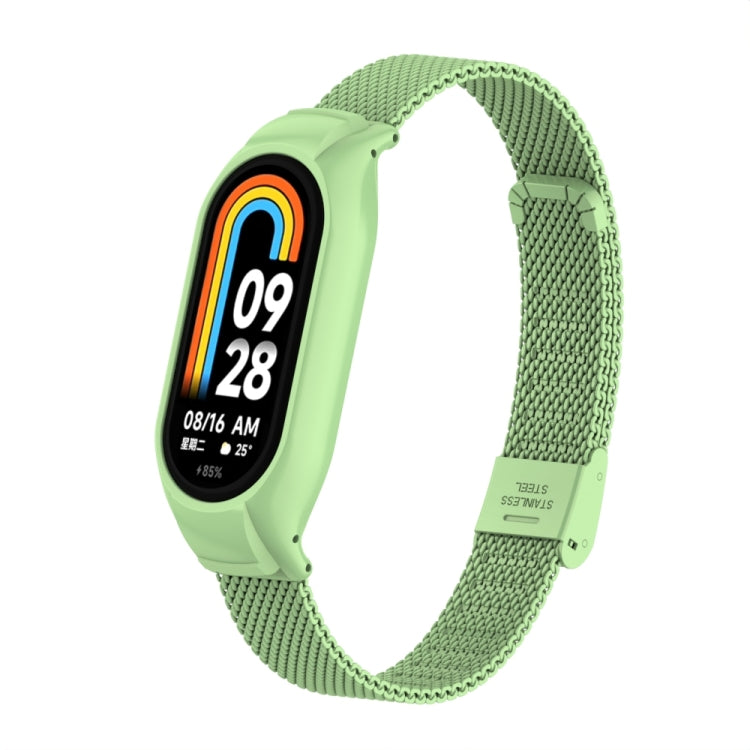 For Xiaomi Mi Band 8 Integrated Metal Case + Steel Mesh Buckle Watch Band(Matcha Green) - Smart Wear by PMC Jewellery | Online Shopping South Africa | PMC Jewellery