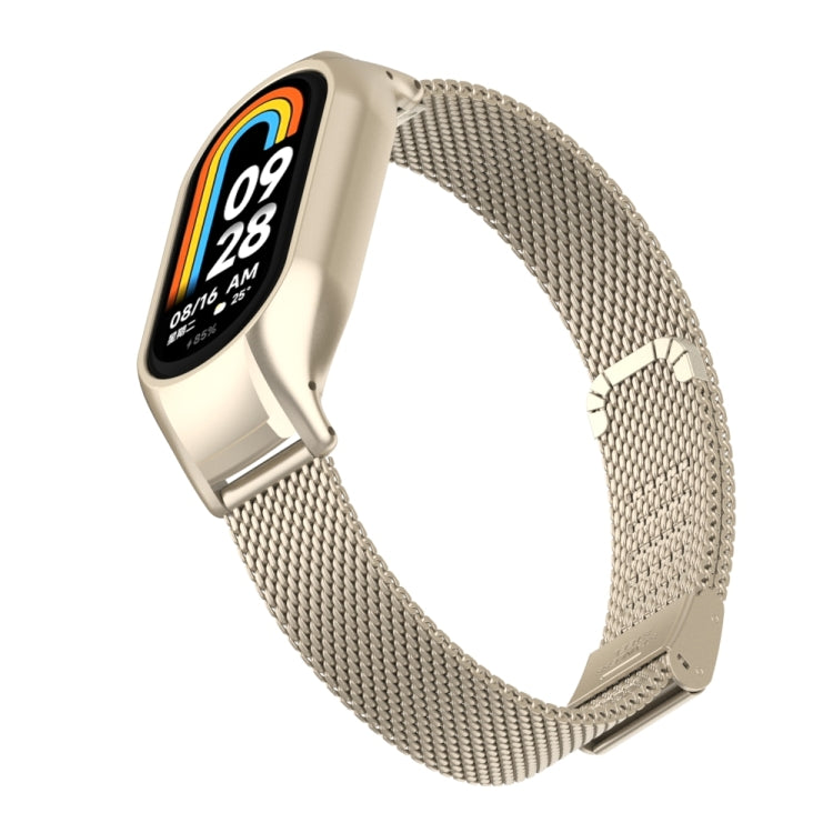 For Xiaomi Mi Band 8 Integrated Metal Case + Steel Mesh Buckle Watch Band(Starlight Color) - Smart Wear by PMC Jewellery | Online Shopping South Africa | PMC Jewellery