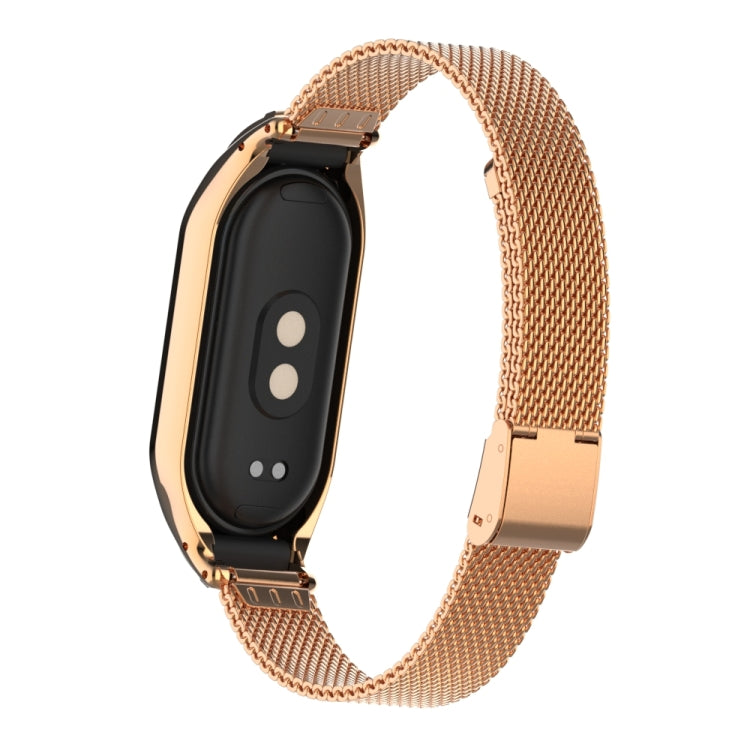 For Xiaomi Mi Band 8 Integrated Metal Case + Steel Mesh Buckle Watch Band(Rose Gold) - Smart Wear by PMC Jewellery | Online Shopping South Africa | PMC Jewellery