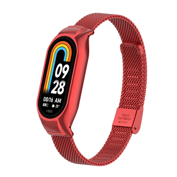 For Xiaomi Mi Band 8 Integrated Metal Case + Steel Mesh Buckle Watch Band(Red) - Smart Wear by PMC Jewellery | Online Shopping South Africa | PMC Jewellery