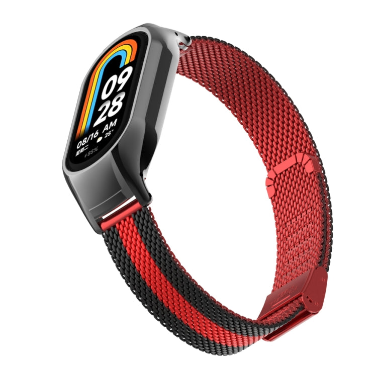 For Xiaomi Mi Band 8 Integrated Metal Case + Steel Mesh Buckle Watch Band(Black+Red) - Smart Wear by PMC Jewellery | Online Shopping South Africa | PMC Jewellery