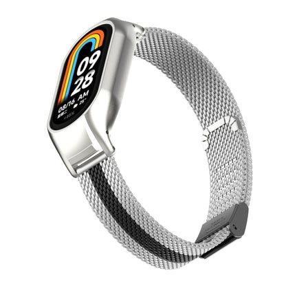 For Xiaomi Mi Band 8 Integrated Metal Case + Steel Mesh Buckle Watch Band(Silver+Black) - Smart Wear by PMC Jewellery | Online Shopping South Africa | PMC Jewellery