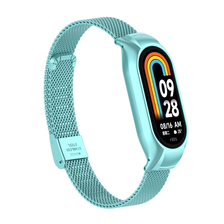 For Xiaomi Mi Band 8 Integrated Metal Case + Steel Mesh Buckle Watch Band(Cloud Blue) - Smart Wear by PMC Jewellery | Online Shopping South Africa | PMC Jewellery