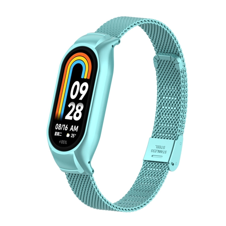 For Xiaomi Mi Band 8 Integrated Metal Case + Steel Mesh Buckle Watch Band(Cloud Blue) - Smart Wear by PMC Jewellery | Online Shopping South Africa | PMC Jewellery