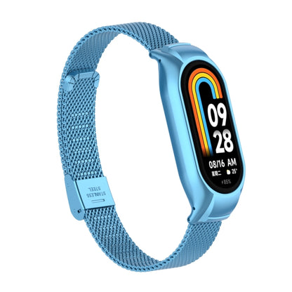 For Xiaomi Mi Band 8 Integrated Metal Case + Steel Mesh Buckle Watch Band(Sky Blue) - Smart Wear by PMC Jewellery | Online Shopping South Africa | PMC Jewellery