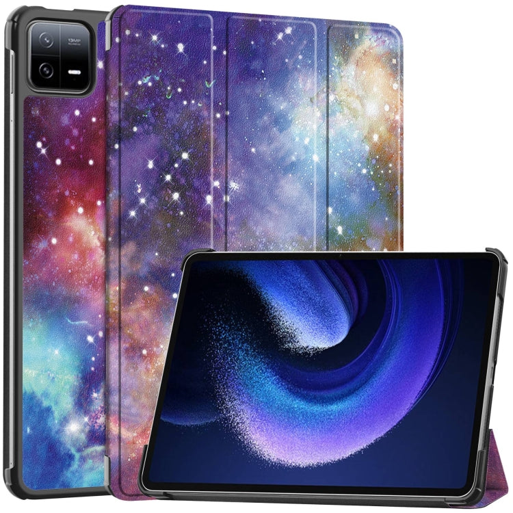 For Xiaomi Pad 6 / 6 Pro Custer Painted 3-Fold Stand Leather Smart Tablet Case(Milky Way) -  by PMC Jewellery | Online Shopping South Africa | PMC Jewellery