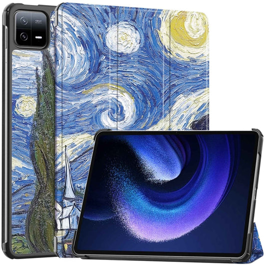 For Xiaomi Pad 6 / 6 Pro Custer Painted 3-Fold Stand Leather Smart Tablet Case(Starry Sky) -  by PMC Jewellery | Online Shopping South Africa | PMC Jewellery