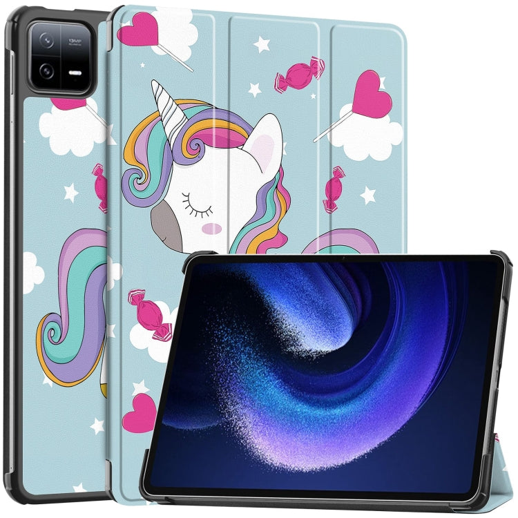 For Xiaomi Pad 6 / 6 Pro Custer Painted 3-Fold Stand Leather Smart Tablet Case(Unicorn) -  by PMC Jewellery | Online Shopping South Africa | PMC Jewellery