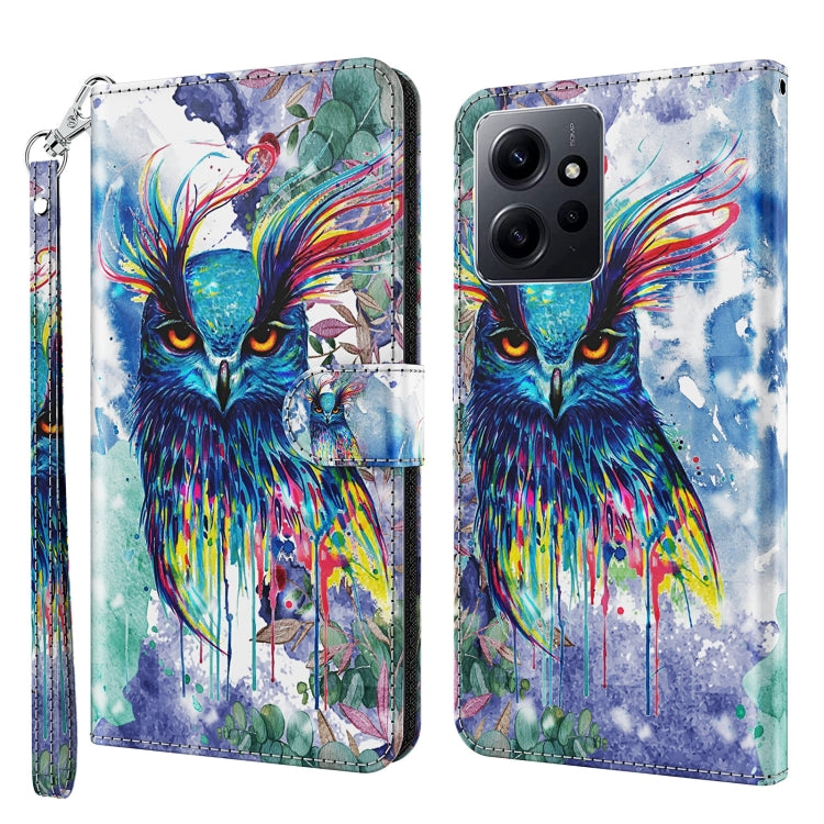 For Xiaomi Redmi Note 12 4G Global 3D Painting Pattern Flip Leather Phone Case(Watercolor Owl) - Note 12 Cases by PMC Jewellery | Online Shopping South Africa | PMC Jewellery