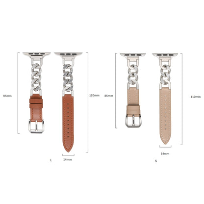 Chain Genuine Leather Watch Band For Apple Watch Series 8&7 41mm / SE 2&6&SE&5&4 40mm / 3&2&1 38mm, Size:L(Dark Brown) - Smart Wear by PMC Jewellery | Online Shopping South Africa | PMC Jewellery