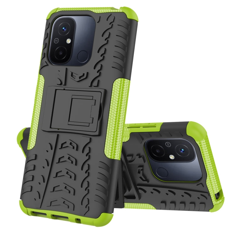 For Xiaomi Redmi 12C Tire Texture TPU + PC Phone Case with Holder(Green) - Xiaomi Cases by PMC Jewellery | Online Shopping South Africa | PMC Jewellery