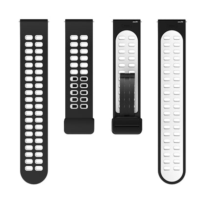 20mm Double-row Hole Folding Black Buckle Two-color Silicone Watch Band(Black White) - Smart Wear by PMC Jewellery | Online Shopping South Africa | PMC Jewellery