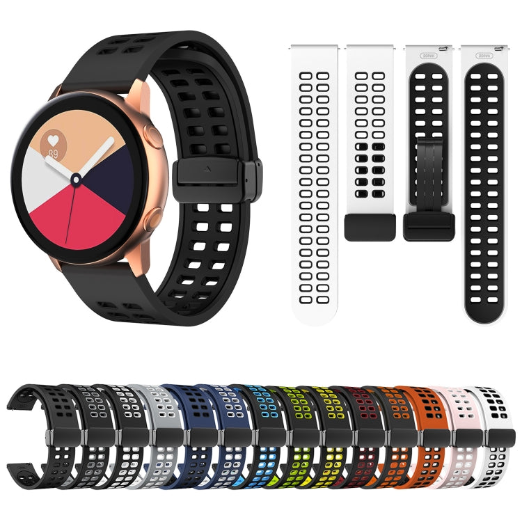 20mm Double-row Hole Folding Black Buckle Two-color Silicone Watch Band(Black White) - Smart Wear by PMC Jewellery | Online Shopping South Africa | PMC Jewellery