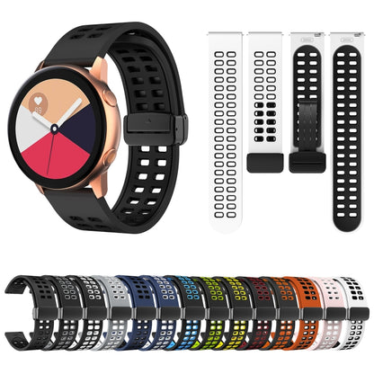22mm Double-row Hole Folding Black Buckle Two-color Silicone Watch Band(Pink White) - Smart Wear by PMC Jewellery | Online Shopping South Africa | PMC Jewellery