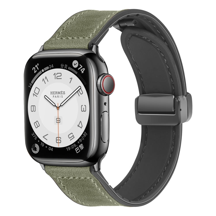 Magnetic Folding Silicone Leather Watch Band For Apple Watch Series 8&7 41mm / SE 2&6&SE&5&4 40mm / 3&2&1 38mm (Army Green) - Watch Bands by PMC Jewellery | Online Shopping South Africa | PMC Jewellery