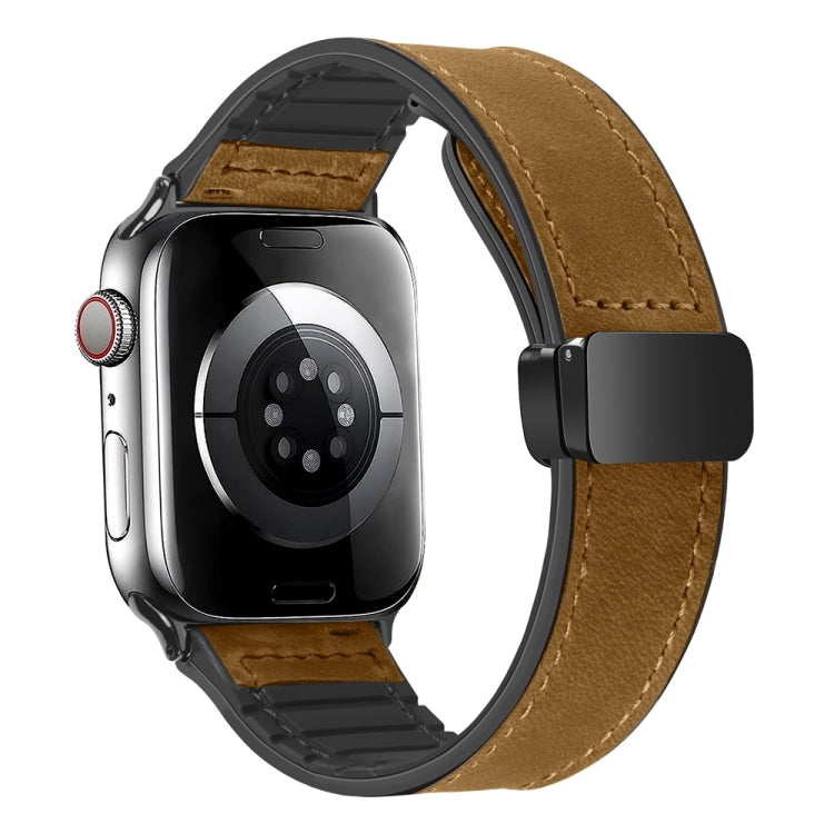 Magnetic Folding Silicone Leather Watch Band For Apple Watch Series 8&7 41mm / SE 2&6&SE&5&4 40mm / 3&2&1 38mm (Light Brown) - Watch Bands by PMC Jewellery | Online Shopping South Africa | PMC Jewellery