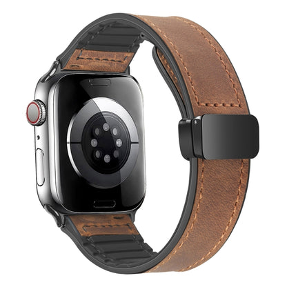 Magnetic Folding Silicone Leather Watch Band For Apple Watch Series 8&7 41mm / SE 2&6&SE&5&4 40mm / 3&2&1 38mm (Dark Brown) - Watch Bands by PMC Jewellery | Online Shopping South Africa | PMC Jewellery