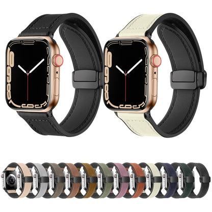 Magnetic Folding Silicone Leather Watch Band For Apple Watch Series 8&7 41mm / SE 2&6&SE&5&4 40mm / 3&2&1 38mm (Taupe) - Watch Bands by PMC Jewellery | Online Shopping South Africa | PMC Jewellery