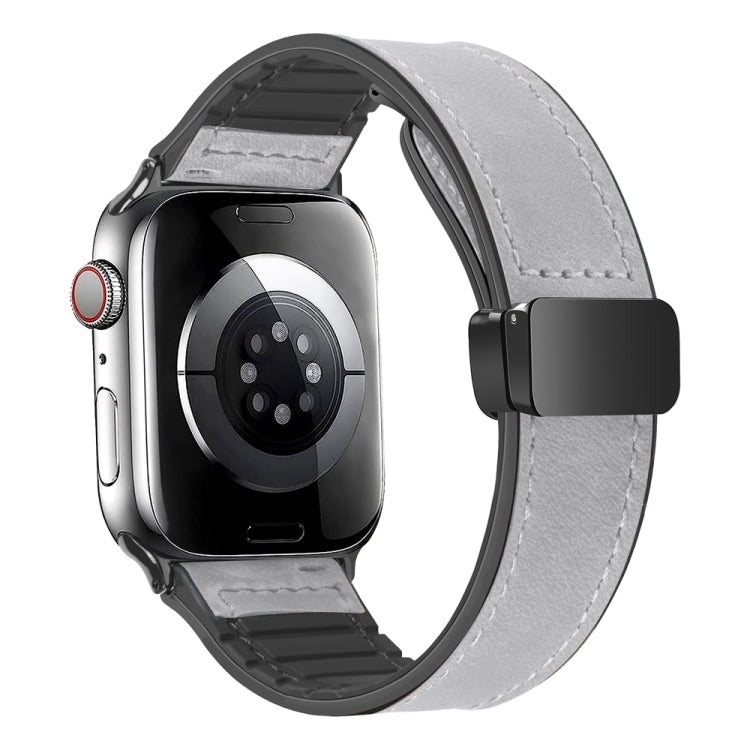 Magnetic Folding Silicone Leather Watch Band For Apple Watch Ultra 49mm / Series 8&7 45mm / SE 2&6&SE&5&4 44mm / 3&2&1 42mm (Grey) - Watch Bands by PMC Jewellery | Online Shopping South Africa | PMC Jewellery