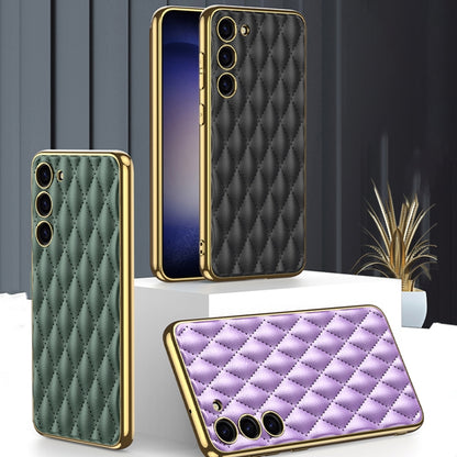 For Samsung Galaxy S23 5G GKK Rhombus Pattern Electroplating Plain PU Phone Case(Purple) - Galaxy S23 5G Cases by GKK | Online Shopping South Africa | PMC Jewellery