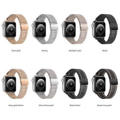 Chain Magnetic Stainless Steel Watch Band For Apple Watch Series 8&7 41mm / SE 2&6&SE&5&4 40mm / 3&2&1 38mm(Black+Rose Gold) - Smart Wear by PMC Jewellery | Online Shopping South Africa | PMC Jewellery