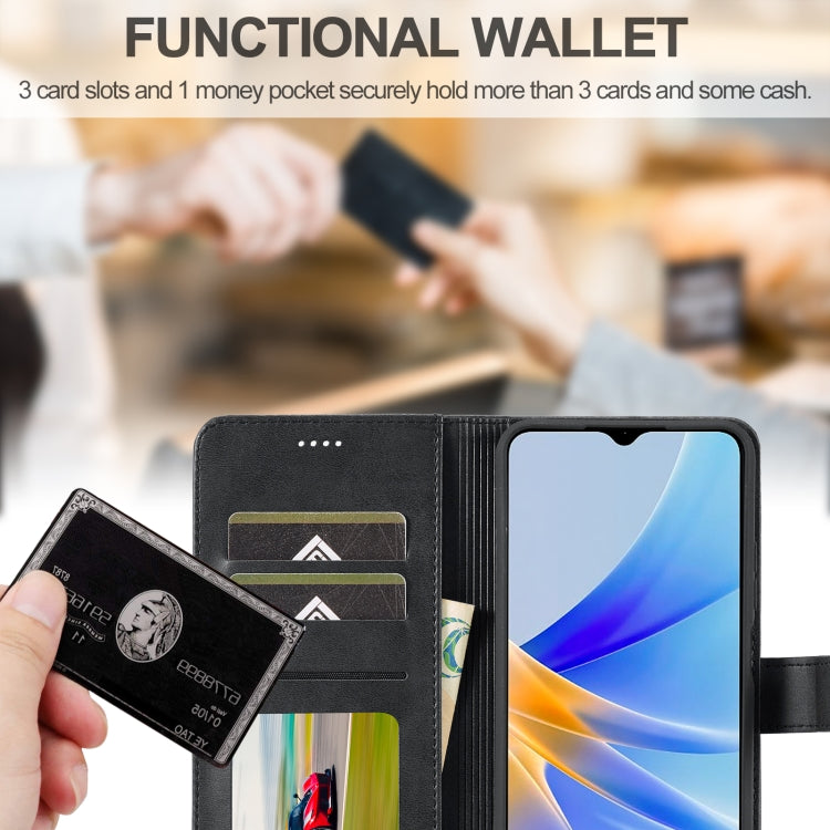 For OPPO A78 5G Global LC.IMEEKE Calf Texture Horizontal Flip Leather Case(Black) - OPPO Cases by LC.IMEEKE | Online Shopping South Africa | PMC TechLife | Buy Now Pay Later Mobicred