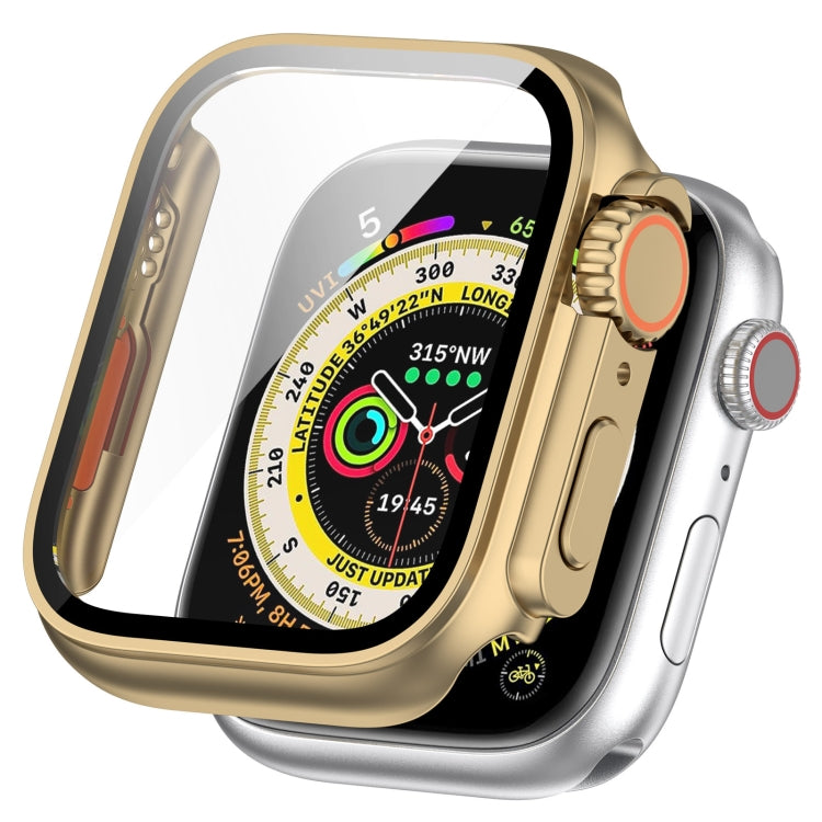 For Apple Watch Series 8 & 7 41mm Tempered Film + PC Integrated Watch Protective Case(Champagne Gold) - Watch Cases by PMC Jewellery | Online Shopping South Africa | PMC Jewellery