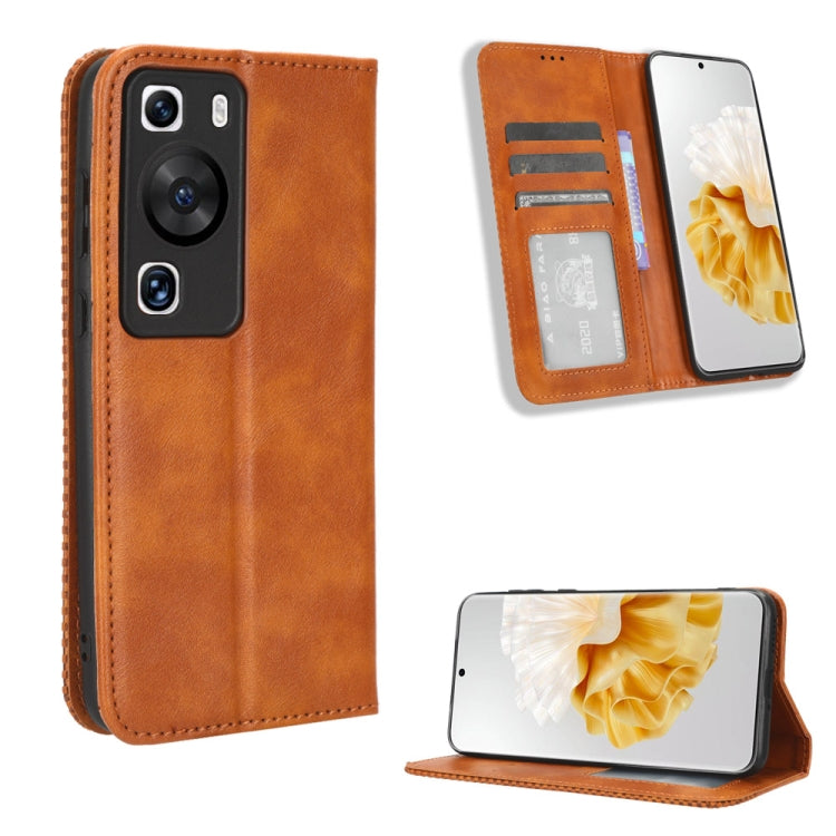 For Huawei P60 / P60 Pro Magnetic Buckle Retro Texture Leather Phone Case(Brown) - Huawei Cases by PMC Jewellery | Online Shopping South Africa | PMC Jewellery