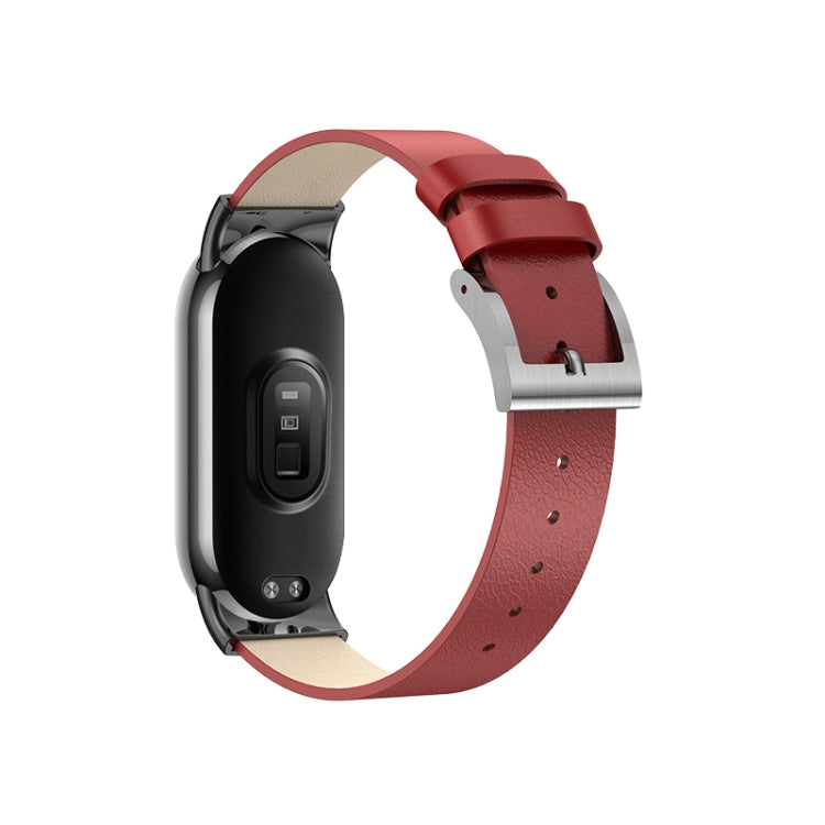 For Xiaomi Mi Band 8 Leather Replacement Watch Band(Red) -  by PMC Jewellery | Online Shopping South Africa | PMC Jewellery