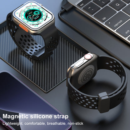 Magnetic Clasp Silicone Watch Band For Apple Watch Ultra 49mm / Series 8&7 45mm / SE 2&6&SE&5&4 44mm / 3&2&1 42mm(Black) -  by PMC Jewellery | Online Shopping South Africa | PMC Jewellery