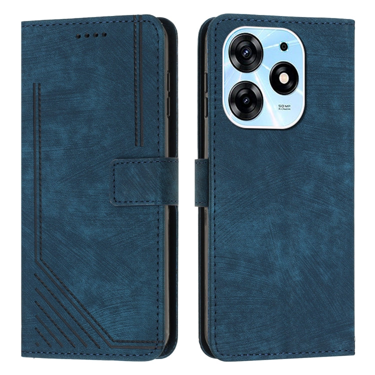 For Tecno Spark 10 Pro Skin Feel Stripe Pattern Leather Phone Case with Lanyard(Blue) - Tecno Cases by PMC Jewellery | Online Shopping South Africa | PMC Jewellery