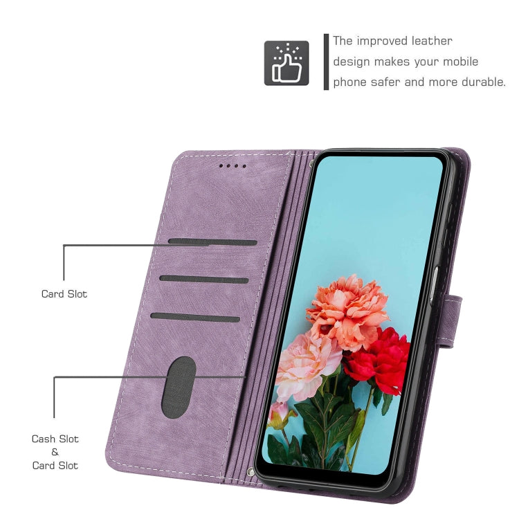 For Tecno Spark 10 Pro Skin Feel Stripe Pattern Leather Phone Case with Lanyard(Purple) - free shipping - PMC TechLife - Order now!