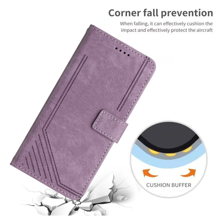 For Tecno Spark 10 Pro Skin Feel Stripe Pattern Leather Phone Case with Lanyard(Purple) - free shipping - PMC TechLife - Order now!